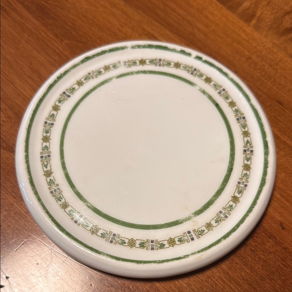Vintage Mid Century Carl Tielsch Alt Wasser Silesia Green & White Ceramic Trivet